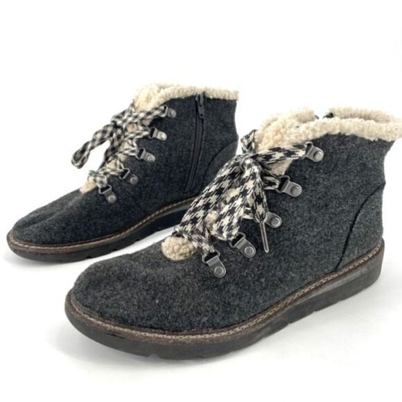 Steve Madden Flannel Fleece Lined Check Lace Up Zip Ankle Boots Size 10 Gray - Picture 1 of 10